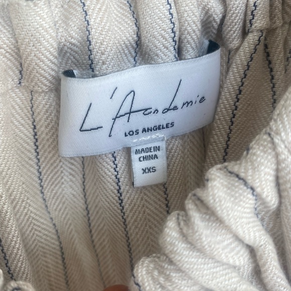 L'Academie The Celine Mini Dress in Beige & Navy Stripe - Picture 6 of 7